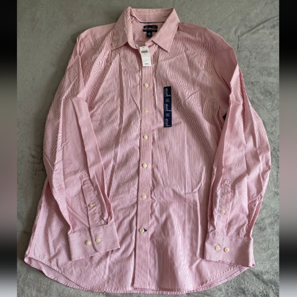 New GAP Premium Long Sleeve Slim Fit Shirt,Red White Striped Button up,MEN Sz XL